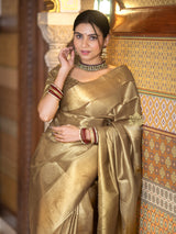 Vintage Gold Kanchipuram Tissue Silk Saree