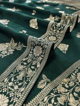 Bottle Green Banarasi Uppada Silk Saree