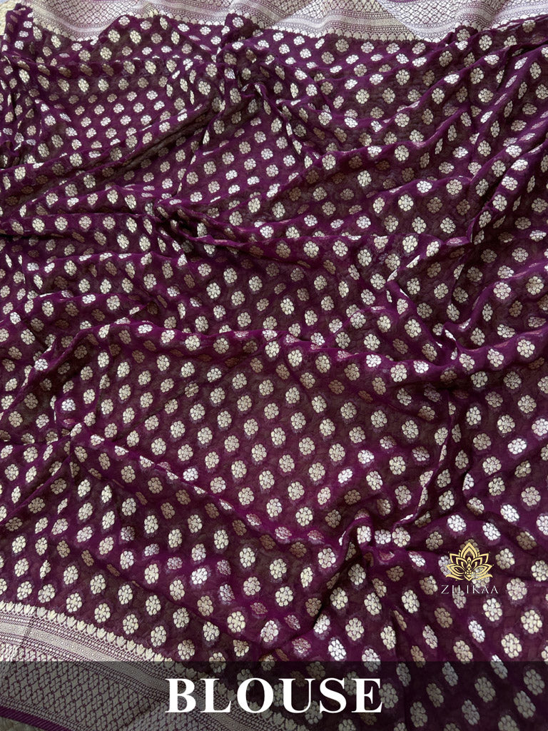 Plum Wine Banarasi Khaddi Weaved Georgette Saree