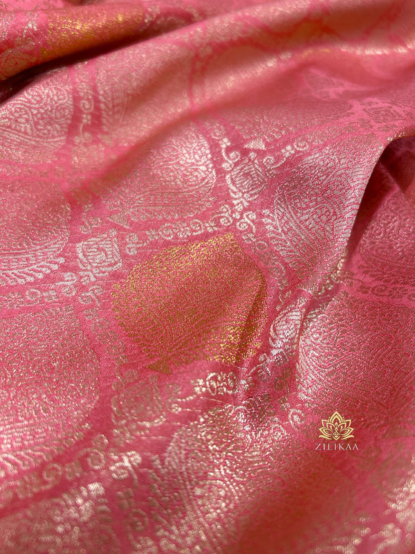 Peach Pink Kanchipuram Silk Saree