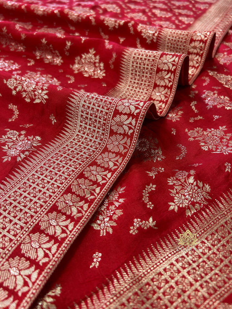 Scarlet Red Banarasi Uppada Silk Saree