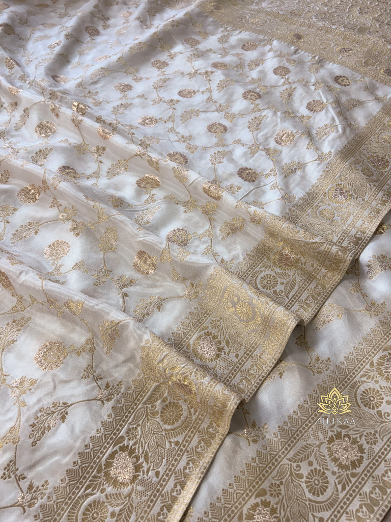 Pearl White Banarasi Uppada Silk Saree