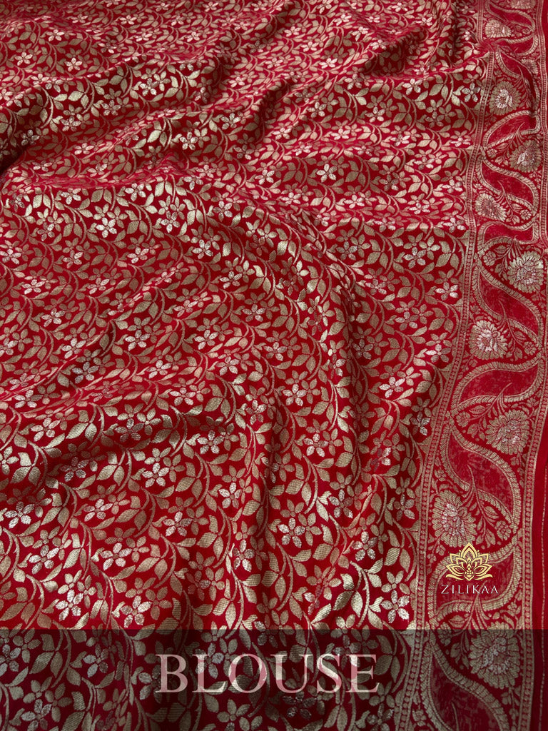 Scarlet Red Banarasi Uppada Silk Saree