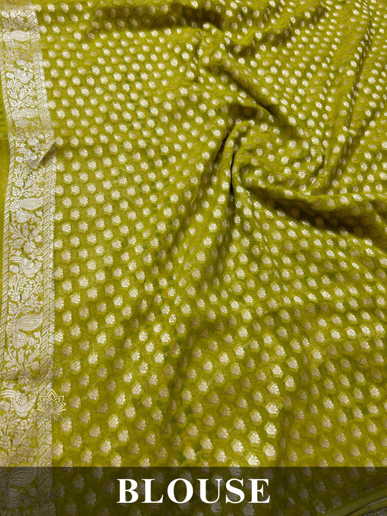 Baby Mehendi Banarasi Meenakari Khaddi Weaved Georgette Saree