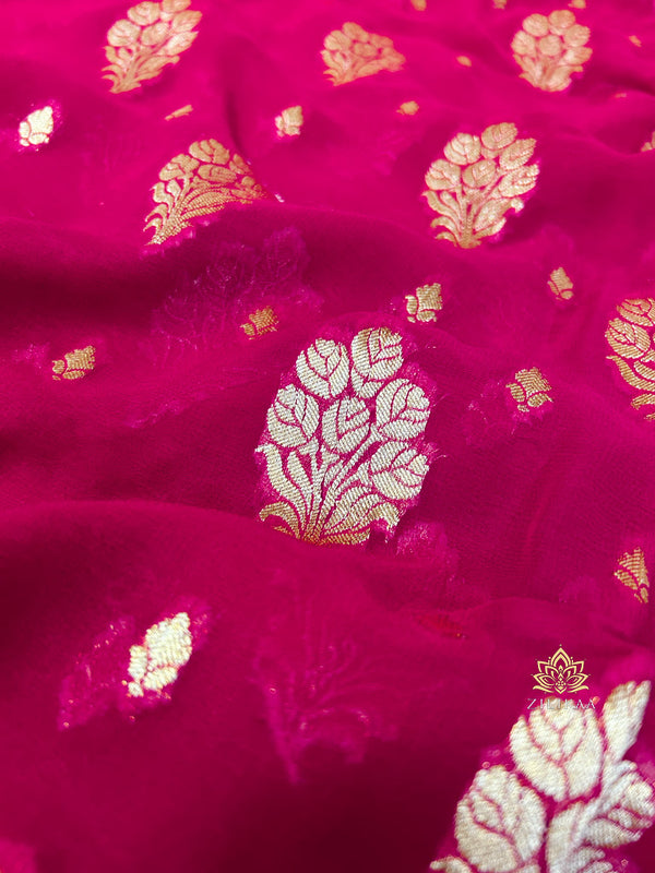 Queen Pink Banarasi Khaddi Weaved Georgette Saree