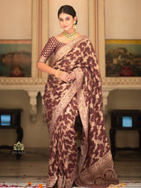 Caramel Brown Banarasi Meenakari Khaddi Weaved Georgette Saree