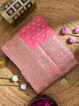 Salmon Pink Zardozi Handwork Katan silk saree