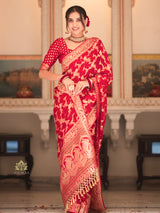 Scarlet Red Banarasi Meenakari Khaddi Weaved Georgette Saree