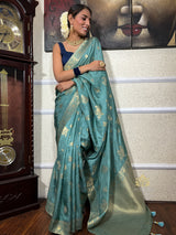 Turquoise Green Banarasi Uppada Silk Saree