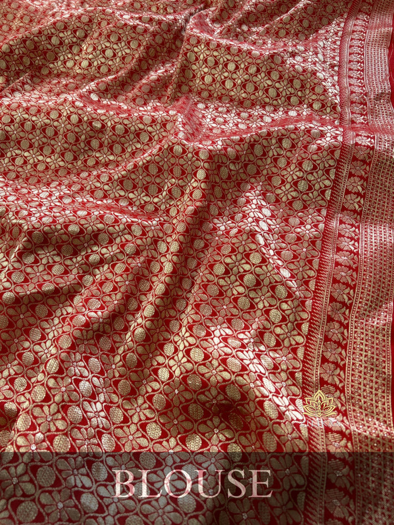 Scarlet Red Banarasi Uppada Silk Saree