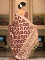 Caramel Brown Banarasi Meenakari Khaddi Weaved Georgette Saree