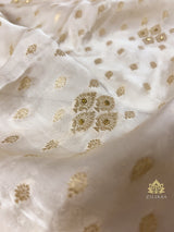 Ivory Special Zardozi Pearl Handwork Mulberry Banarasi Silk Saree