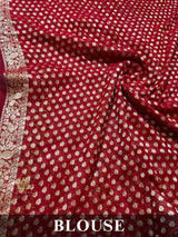 Scarlet Red Banarasi Meenakari Khaddi Weaved Georgette Saree