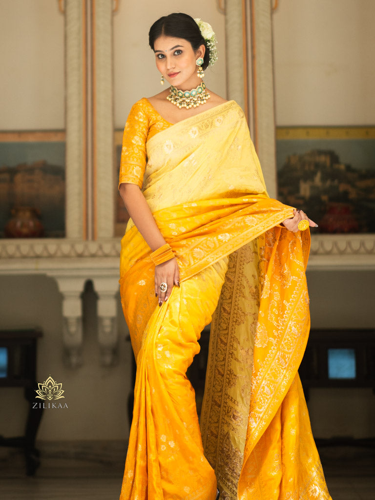 Hand-Dyed Double Shade Banarasi Uppada Silk saree