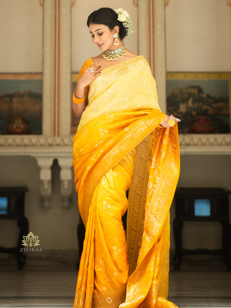 Hand-Dyed Double Shade Banarasi Uppada Silk saree