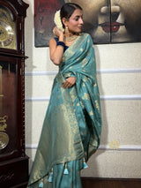 Turquoise Green Banarasi Uppada Silk Saree