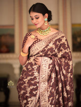 Caramel Brown Banarasi Meenakari Khaddi Weaved Georgette Saree