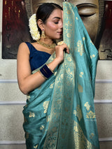 Turquoise Green Banarasi Uppada Silk Saree