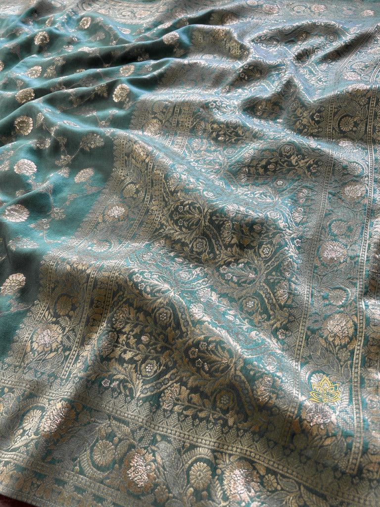 Turquoise Green Banarasi Uppada Silk Saree