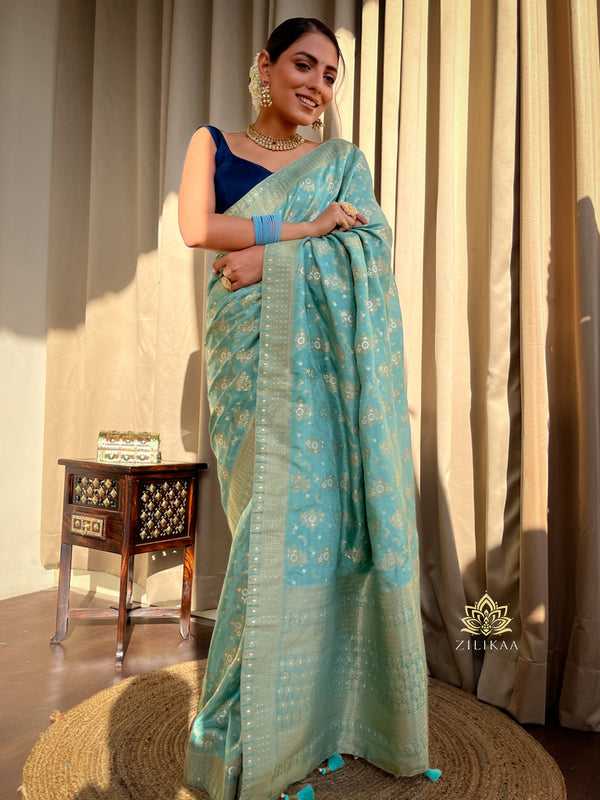 French Green Banarasi Uppada Silk Saree