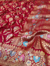 Crimson Red Meenakari Banarasi Katan Silk Saree