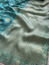 Turquoise Green Banarasi Uppada Silk Saree