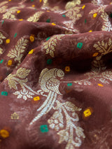 Caramel Brown Banarasi Meenakari Khaddi Weaved Georgette Saree