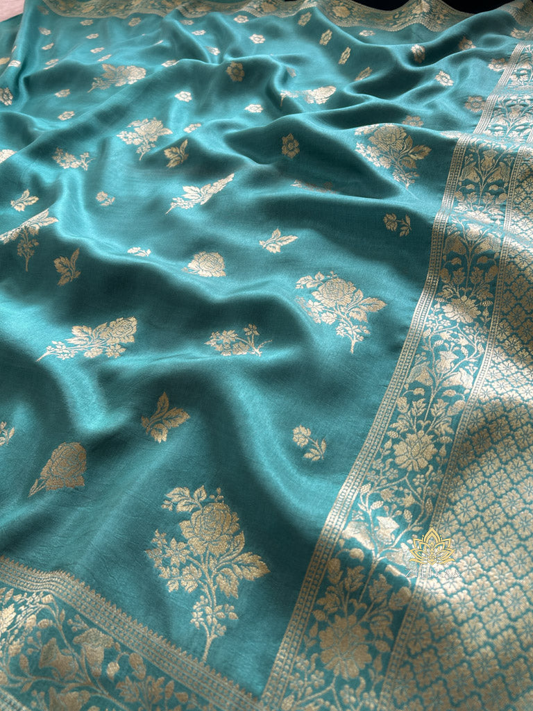 Turquoise Green Banarasi Uppada Silk Saree