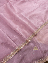 Baby Pink Crush Tissue Silk Saree With Heavy Stitch Designer Blouse