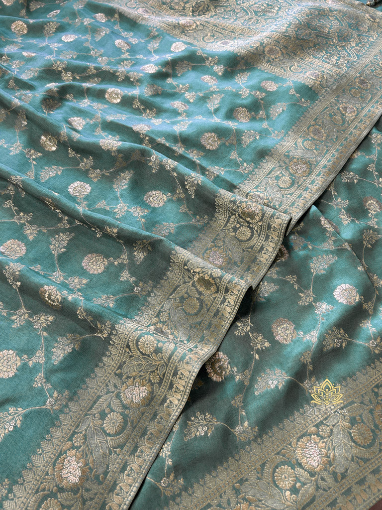 Turquoise Green Banarasi Uppada Silk Saree