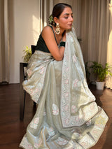 Fern Green French Organza Silk Saree