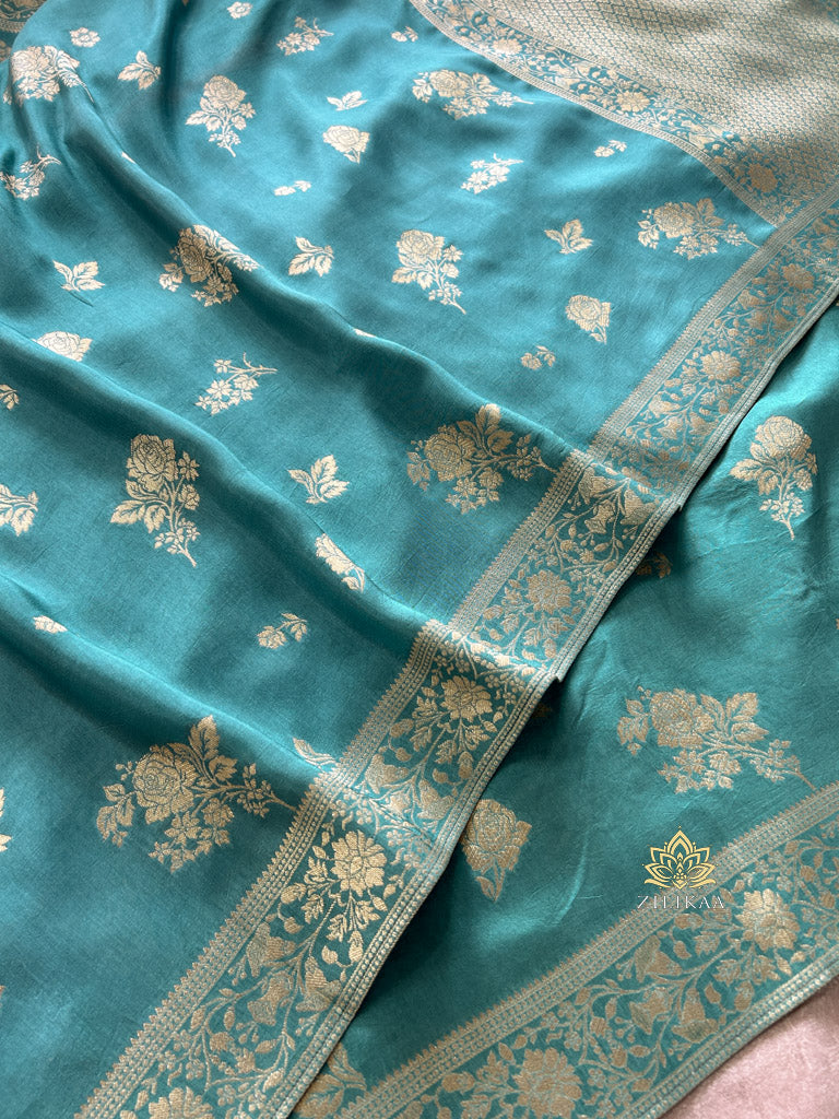 Turquoise Green Banarasi Uppada Silk Saree