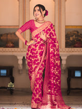 Queen Pink Banarasi Meenakari Khaddi Weaved Georgette Saree