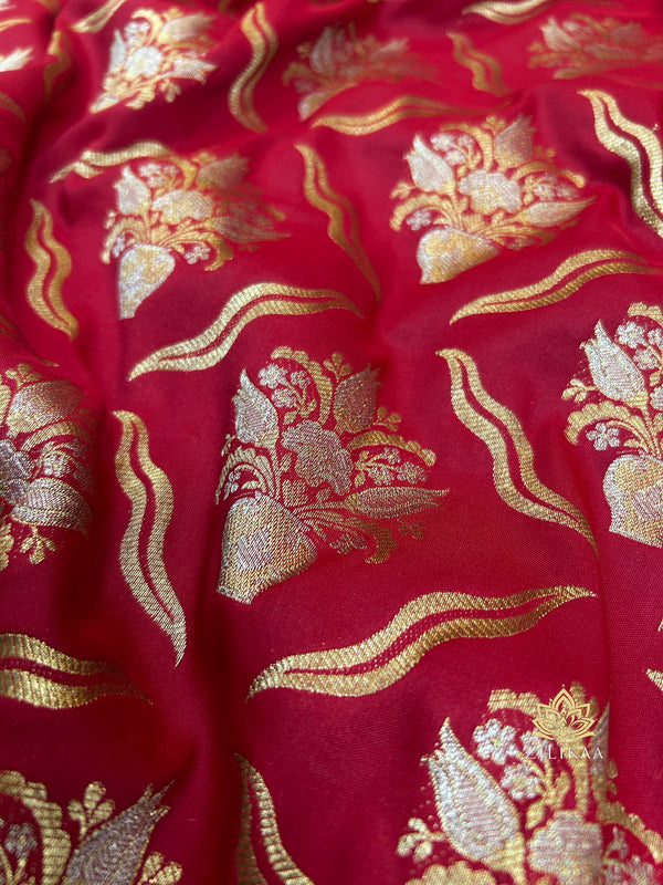 Crimson Red Meenakari Banarasi Katan Silk Saree