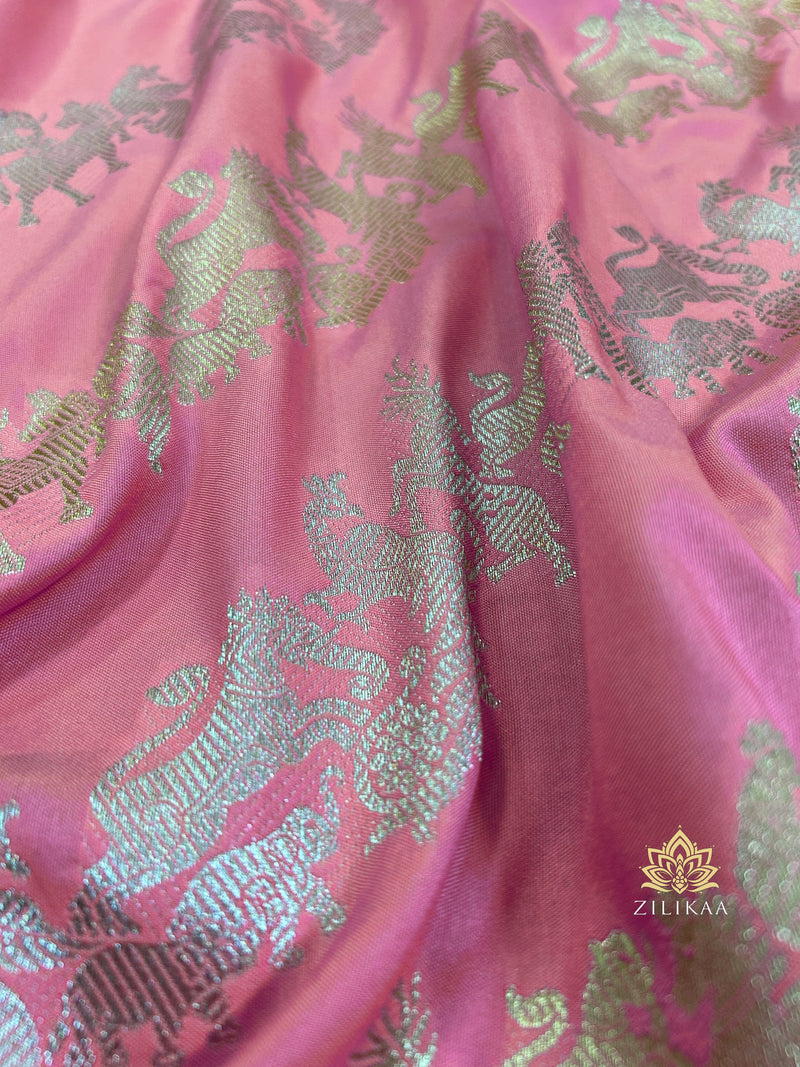 Flamingo Pink Banarasi Katan Silk Saree