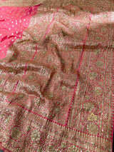 Salmon Pink Zardozi Handwork Katan silk saree