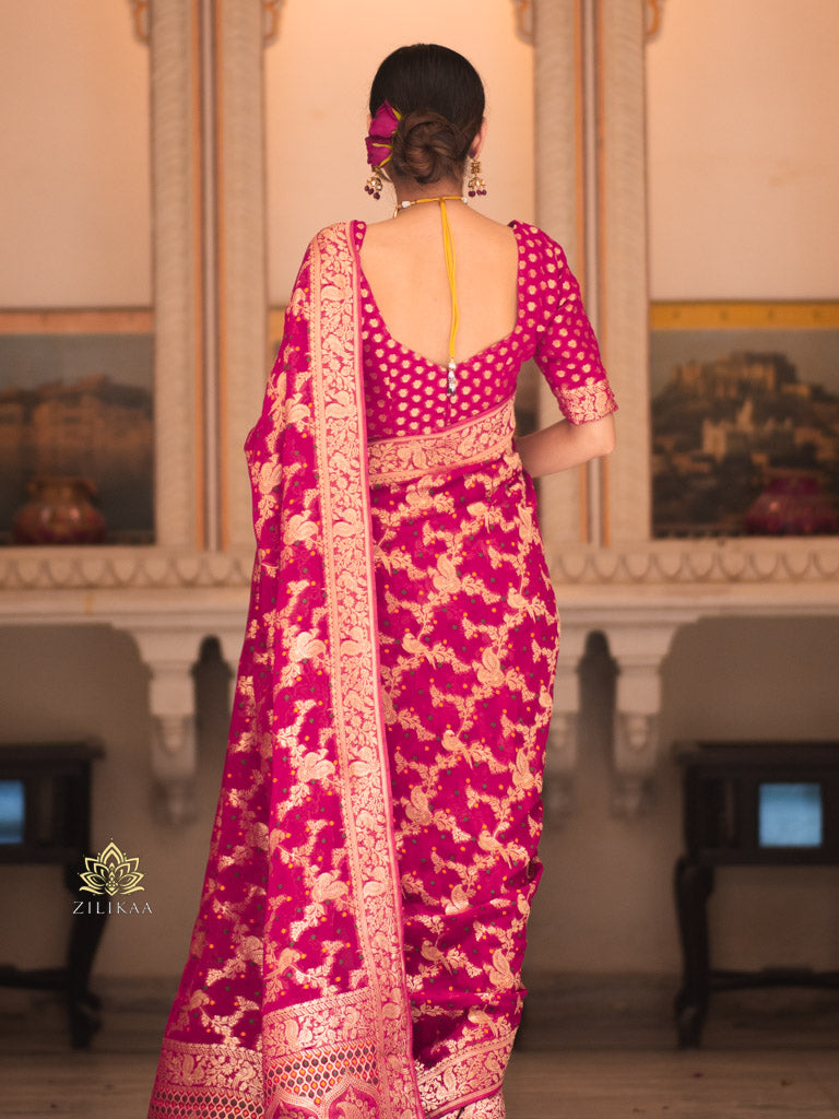 Queen Pink Banarasi Meenakari Khaddi Weaved Georgette Saree