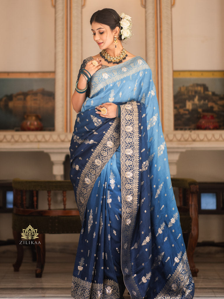 Hand-Dyed Double Shade Banarasi Uppada Silk saree