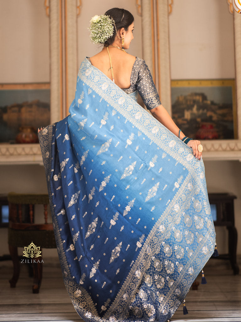 Hand-Dyed Double Shade Banarasi Uppada Silk saree