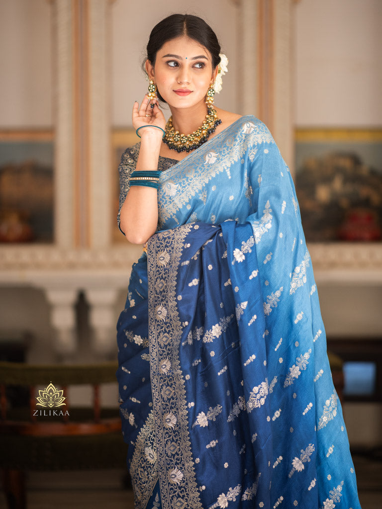 Hand-Dyed Double Shade Banarasi Uppada Silk saree