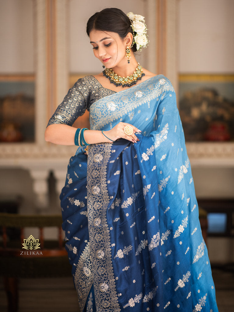 Hand-Dyed Double Shade Banarasi Uppada Silk saree