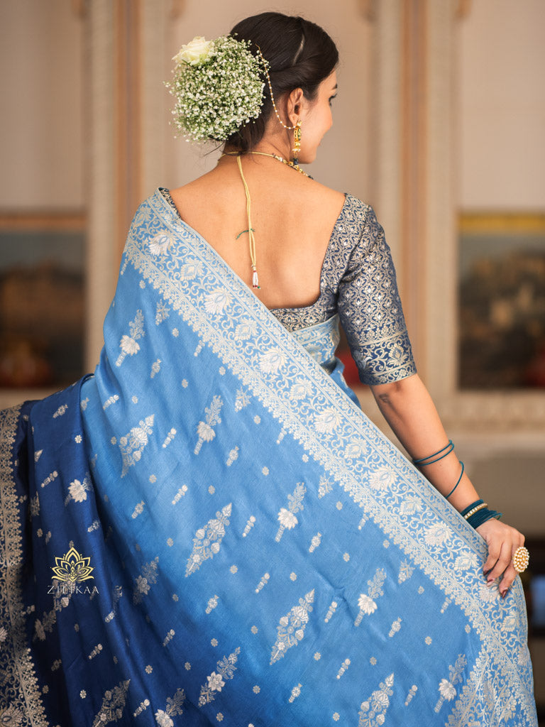 Hand-Dyed Double Shade Banarasi Uppada Silk saree