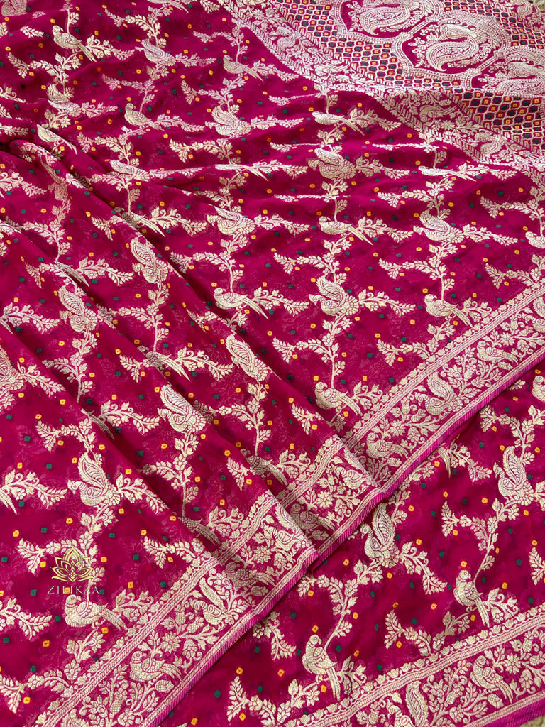 Queen Pink Banarasi Meenakari Khaddi Weaved Georgette Saree