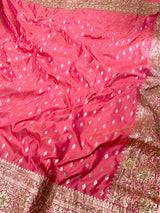 Salmon Pink Zardozi Handwork Katan silk saree