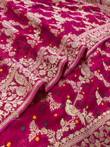 Queen Pink Banarasi Meenakari Khaddi Weaved Georgette Saree