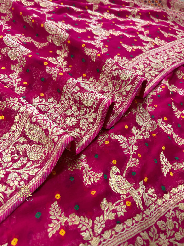 Queen Pink Banarasi Meenakari Khaddi Weaved Georgette Saree