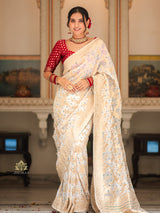 Ivory Special Banarasi Meenakari Khaddi Weaved Georgette Saree