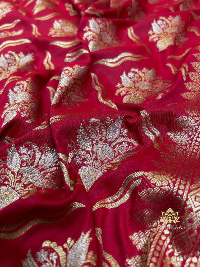 Crimson Red Meenakari Banarasi Katan Silk Saree