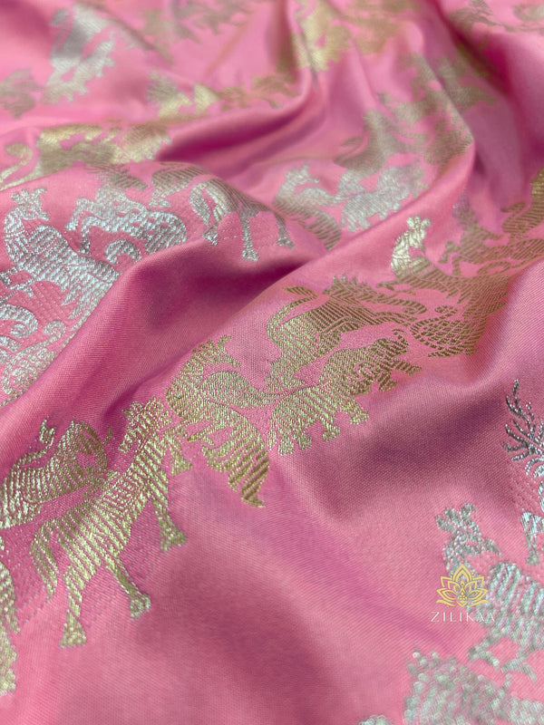 Flamingo Pink Banarasi Katan Silk Saree