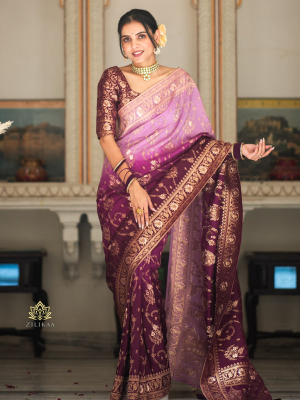 Hand-Dyed Double Shade Banarasi Uppada Silk saree